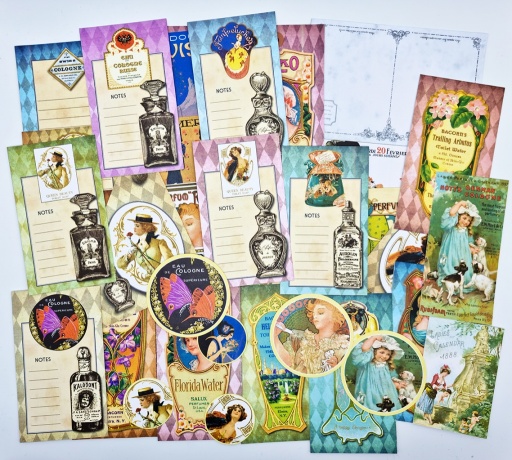 Ephemera Set - Art Nouveau Perfume Labels - 30 pieces - 200gsm
